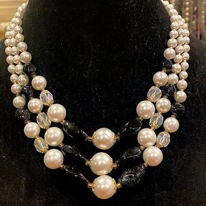 Japan 3 Strand Pearl and AB Necklace. This is a Beautiful One.